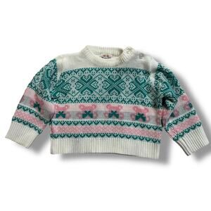 Vintage Kids Classics Fair Isle Knit Sweater Pink Green White Baby 24M